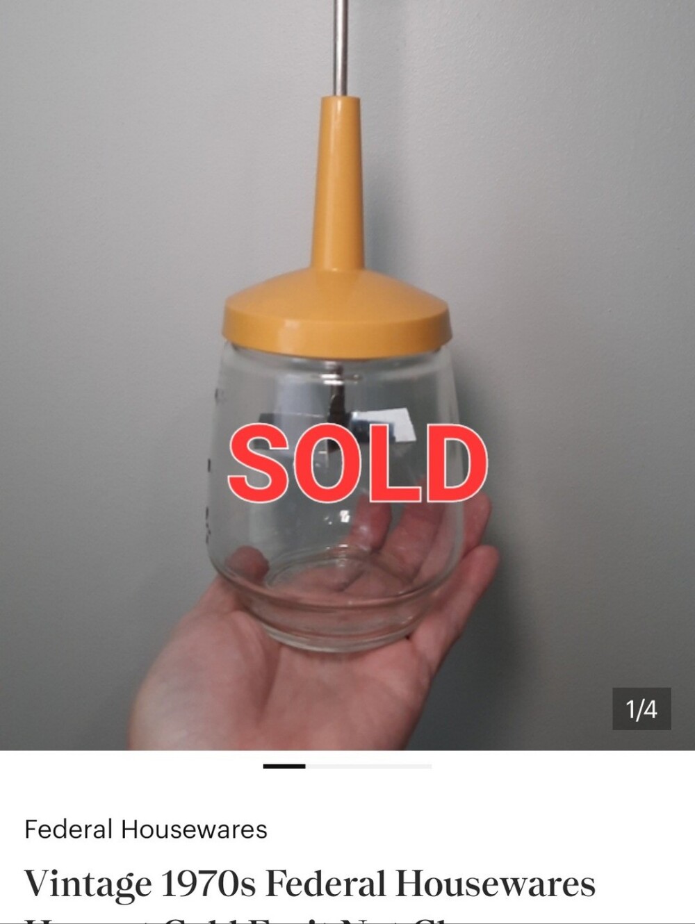 Vintage 1970s Federal Housewares Harvest Gold Fruit Nut Chopper